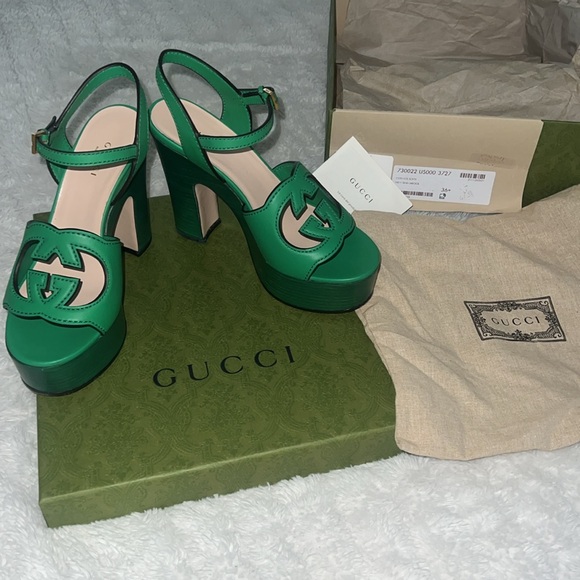 Authentic Gucci Cosmos Softy Shamrock Green Platform Heels - Picture 5 of 5